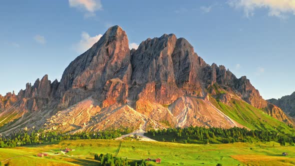 Aerial view of Passo delle Erbe at sunset, Dolomites, Italy alt
