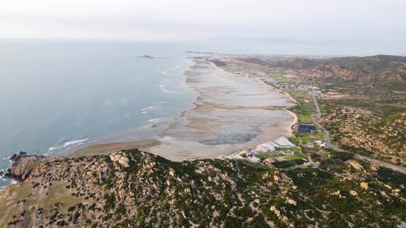 Panorama Of My Hoa Lagoon During Low Tide At Sunrise In Vietnam. - aerial alt