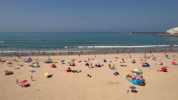 Aerial View of Famous Matosinhos Beach Summertime