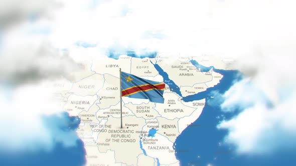 Democratic Republic of the Congo Map And Flag With Clouds