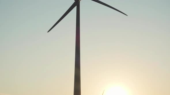 Wind generators at sunset alt