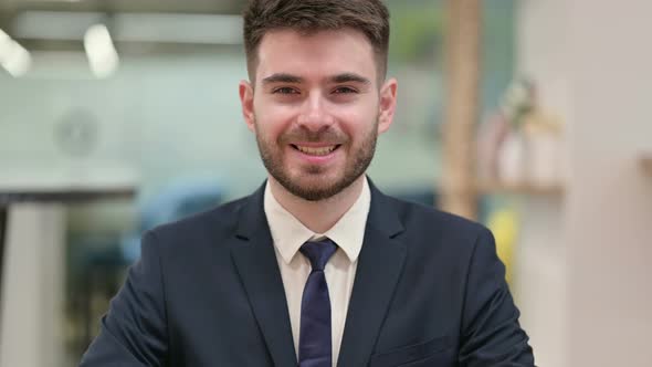Smiling Young Businessman Looking at Camera  alt