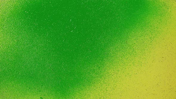 Painting Yellow Walls with Neon Green Paint Using Spray Can Closeup alt