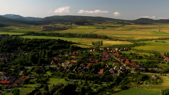 Drone shot of the town surrounding the Boldogko Castle in Hungary alt
