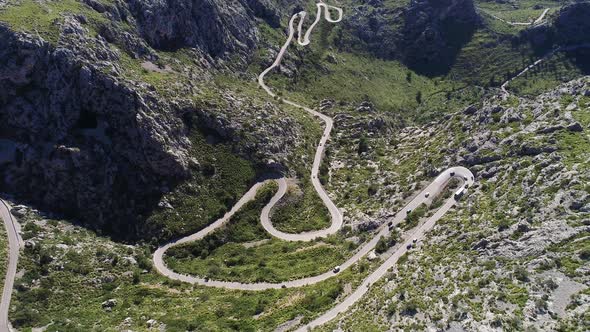 Aerial View Winding Serpentine Road at Mallorca Isle