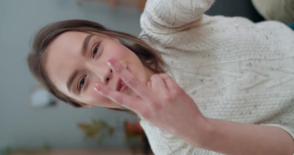 Crop View of Female Person Having Video Call and Using Smartphone Frontal Camera. Pretty Woman alt