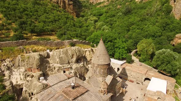 Aerial view Geghard monastery in Armenia.  alt