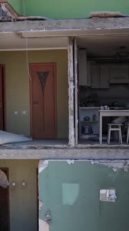 Vertical Video of a Destroyed Building in Borodyanka Ukraine alt