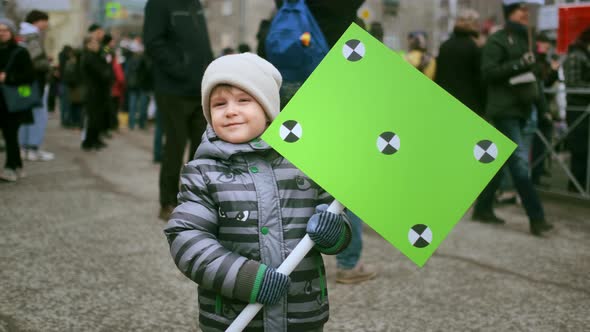 Protesting Kid with Mockup Banner