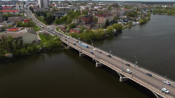 Bridge Over the River in the City Top View