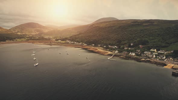 Yachts Sailboats Ships at Sun Ocean Bay Aerial alt