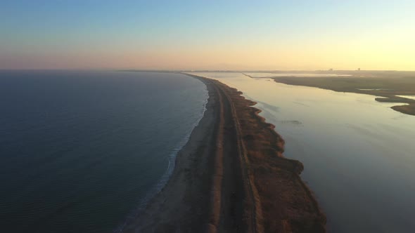 Sunset on a salt lake drone video