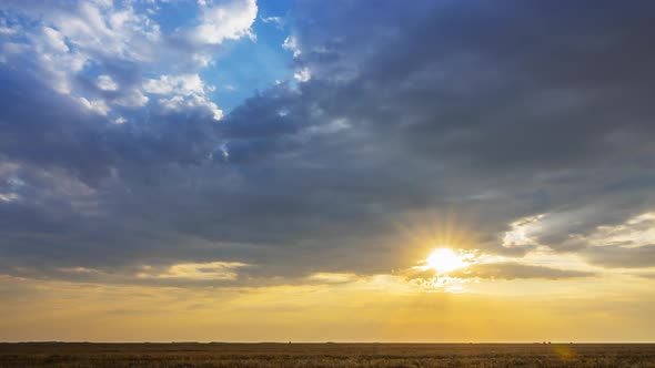 Colorful Sunset Over the Summer Steppe