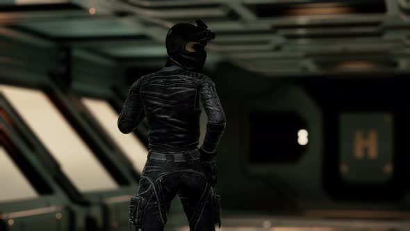 Sexy Futurictic Astronaut in the Space Station alt