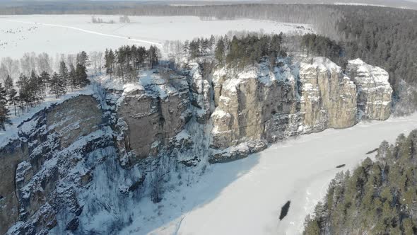 Aerial View of Mountain Cliff and River