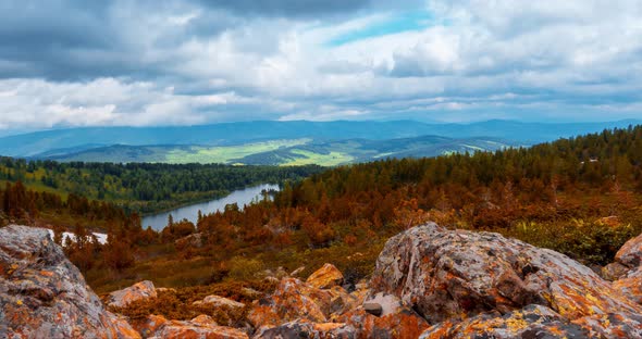 Mountain Lake Timelapse at the Summer or Autumn Time alt