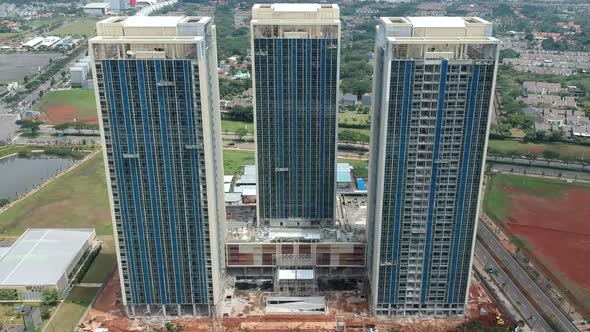 Aerial view of adjacent commercial apartment buildings