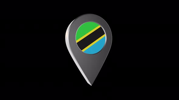 3d Animation Map Pointer With Tanzania Flag With Alpha Channel - 4K alt