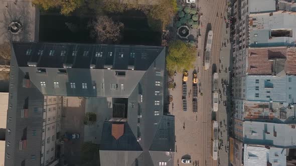 Aerial City Lviv, Ukraine. European City. Central Part of Old City. Town Hall alt