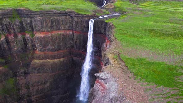 Drone Aerial Footage of The Aldeyjarfoss Waterfall in North Iceland alt