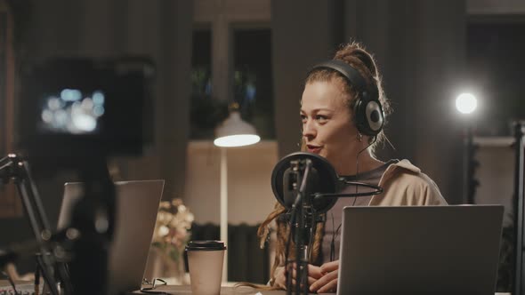 Female Podcast Host Telling Story alt