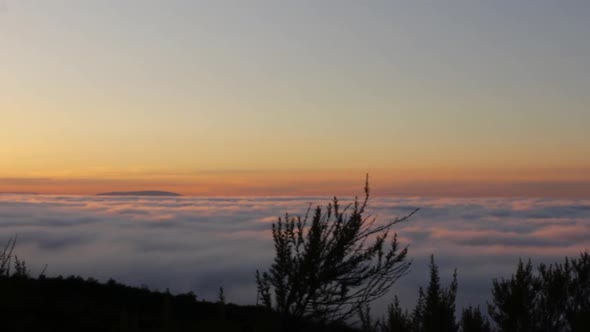 Spectacular sunset above the clouds in the Teide volcano national park in Tenerife alt
