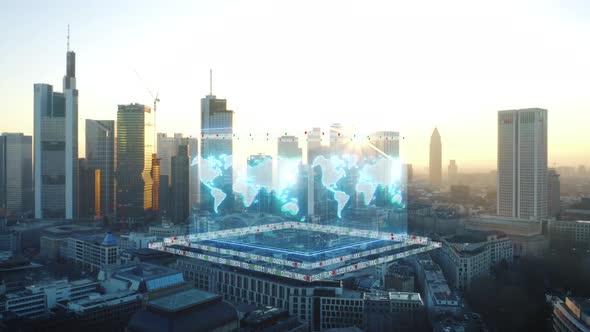 Aerial Panoramic View of Downtown Skyscrapers Against Sunset Sky alt