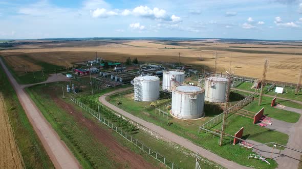 Aerial Orbit Panorama of Fuel and Crude Oil Storage Facilities