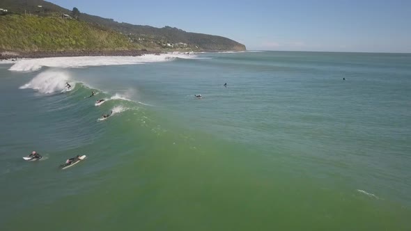 Aerial view of surfing in New Zealand