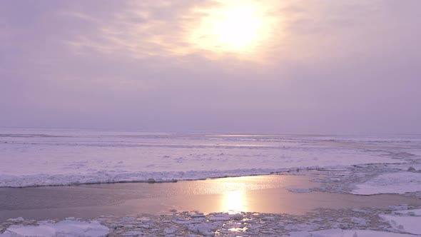 View of Ice on the Arctic Ocean with Sunlight
