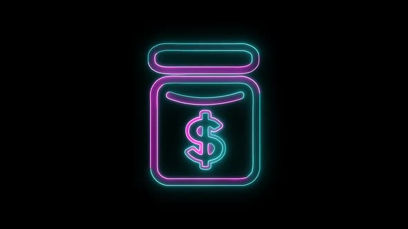Glowing neon line banknote dollar icon isolated on black background. Banking currency sign. alt
