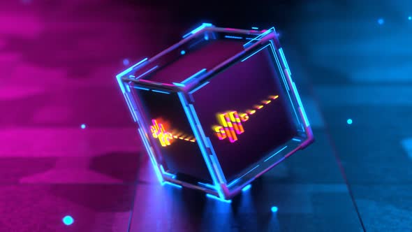Camera rotation around the cube with musical equalizer. Seamless animation. vj llop
