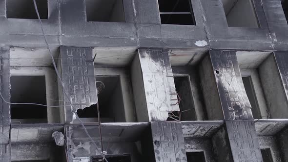 Vertical Video of Borodyanka Ukraine  Destroyed Building During the War alt