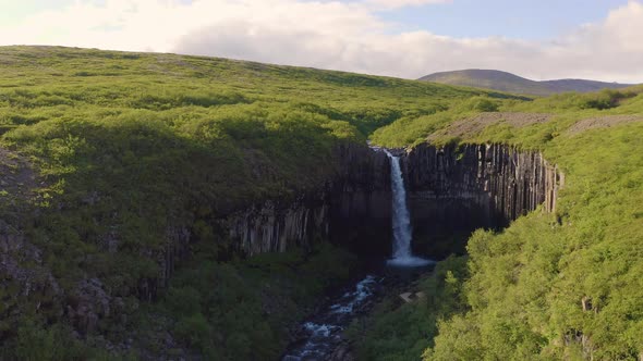 Flying Above the Svartifoss Waterfall in Vatnajokull National Park, Iceland alt