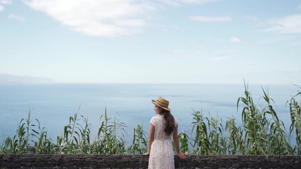 A Young Girl Traveling on Vacation Arrived at A Viewing Point