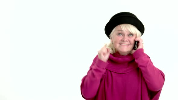 Happy Elderly Woman with Phone alt