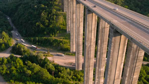 Aerial View of Cars Driving on Viaduct Highway at Susnet alt