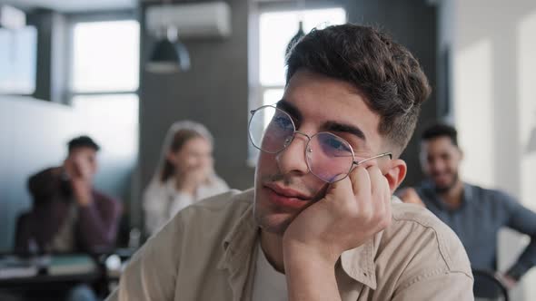 Closeup Depressed Worried Young Caucasian Guy Student Sitting at Desk Alone Suffering From Bullying alt