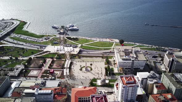 Drone view on poverty slum district and muslim mosque alt