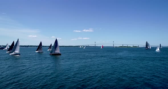 New York Yacht Club12 meter regatta in Newport Rhode Island July 2019.  Racing video from a drone. 4 alt