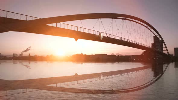 Beautiful Sunset Scenery of Bridge Road Landscape Lake Panorama View alt