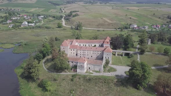 Aerial Famous Ukranian Ruined Svirzh Castle