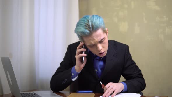 Young Businessman Smoking Ecigarette Office Worker Employee Heeting