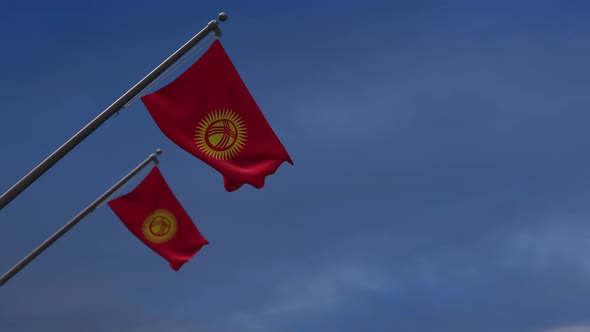 Kyrgyzstan  Flags In The Blue Sky - 4K
