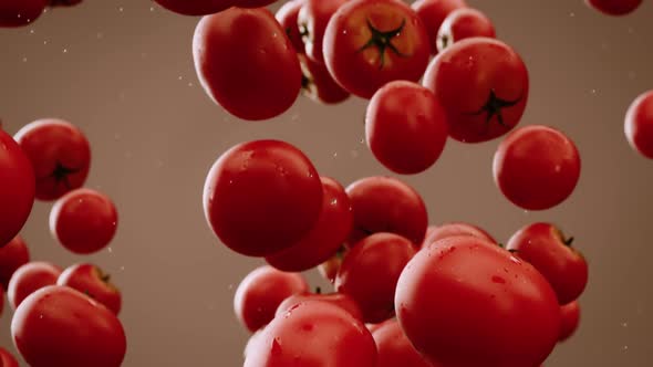 Slow motion animation of the stack of fully-grown tomatoes falling down. HD alt