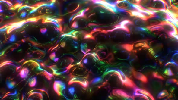 Beautiful Iridescent Rainbow Liquid Spectrum Bubbles Glow Fluorescent - 4K alt
