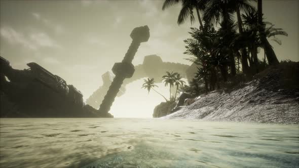 UFO Crashed in the Ocean Near Tropical Island alt