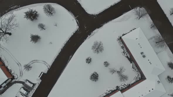 Aerial View Houses Buildings Complex in Residential Houses Neighborhood Roof Houses Covered Snow alt
