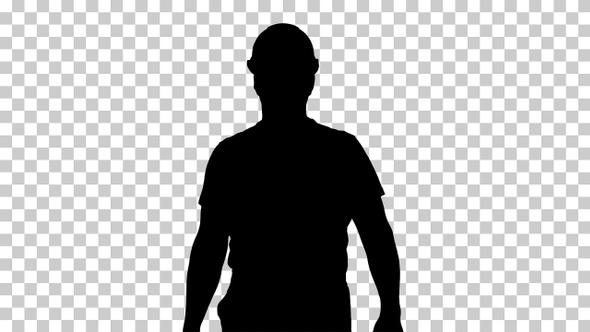Silhouette Construction worker walking in a helmet, Alpha Channel alt
