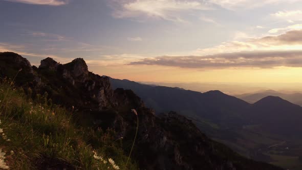 Panoramic View From the Top of the Mountain on the Mountain Landscape at Sunset